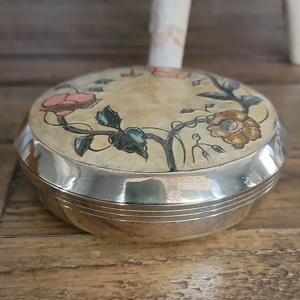 Vintage Solid Brass Gold MCM Floral Jewelry Box